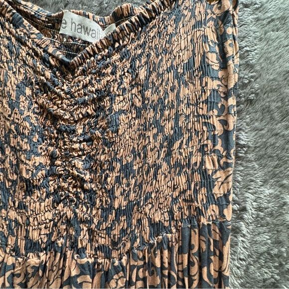 Floral Maxi Dress strapless high low split peach navy handmade in Bali tropical - Picture 5 of 9